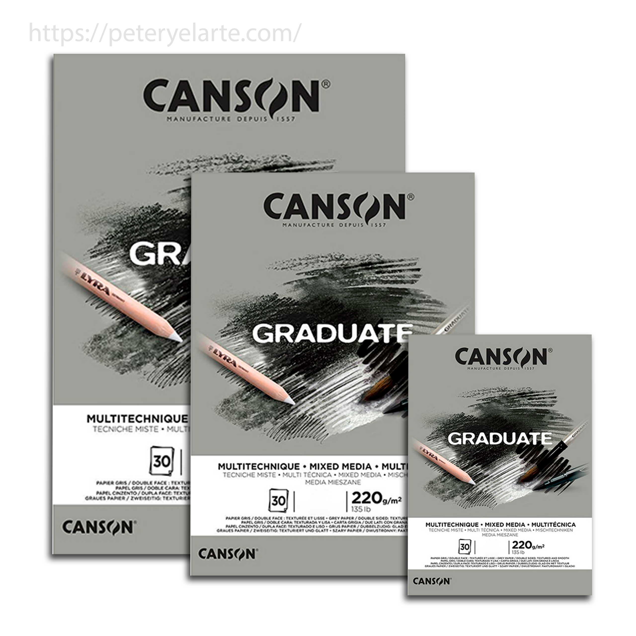 Block tecnicas mixtas hojas color gris – Canson Graduate mixed media gris – 220 g
