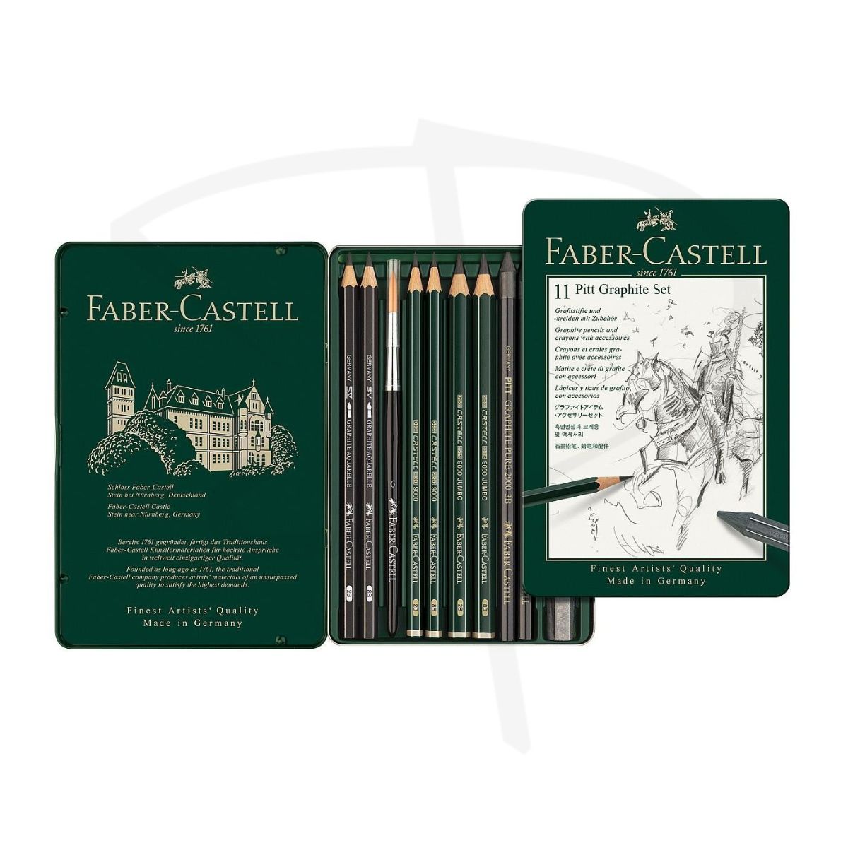 Lapices de grafito mate en estuche metalico - Faber Castel Pitt Graphite Matt - 11 unidades - Imagen 2