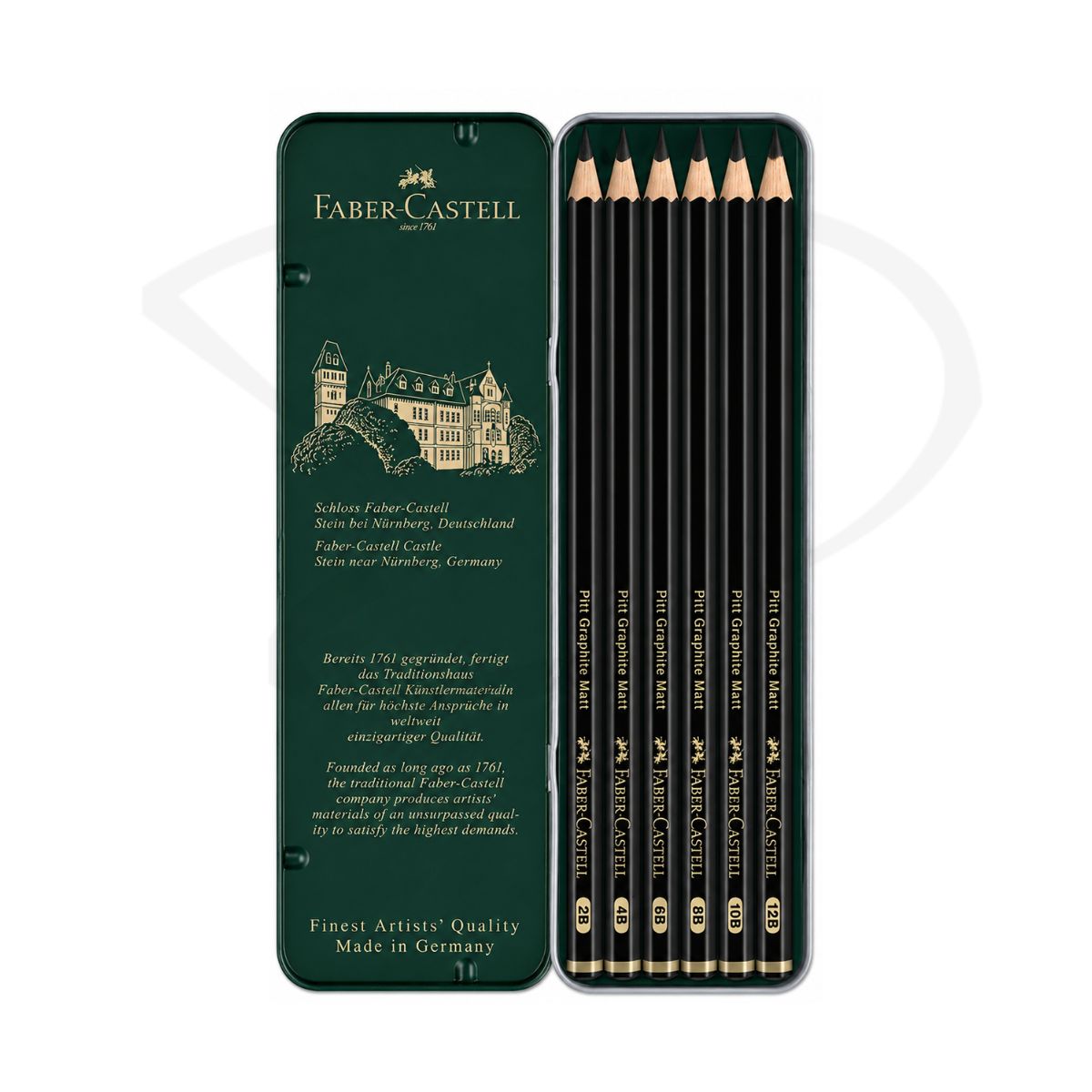 Lapices de grafito mate en estuche metalico - Faber Castell Pitt Graphite Matt - 6 unidades - Imagen 2