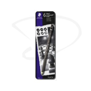 Lapices de grafito negro mate en estuche metalico - Staedtler Mars Lumograph - 6 unidades