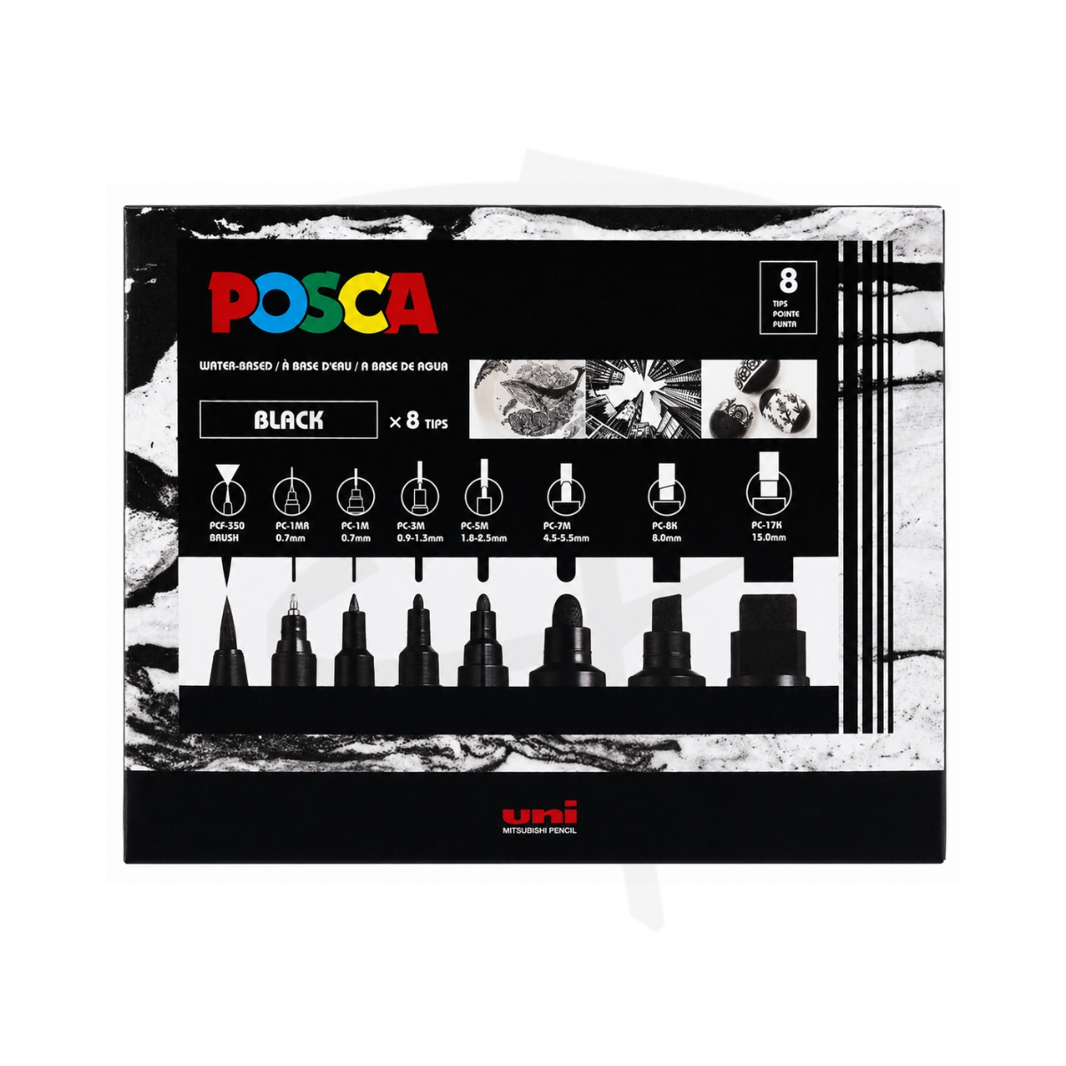 Plumones acrilicos tonos negros - Posca Uni Black - 8 unidades