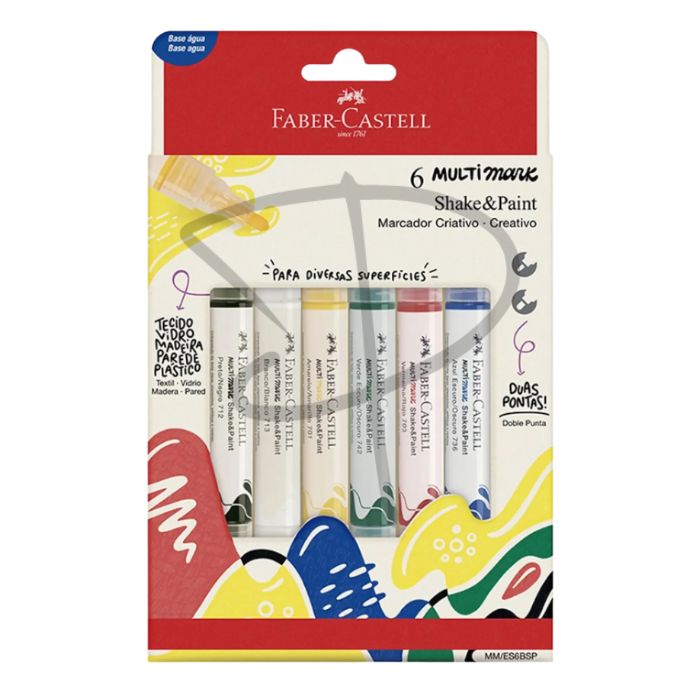 Plumones acrilicos tonos basicos - Faber Castell Shake & Paint - 6 unidades