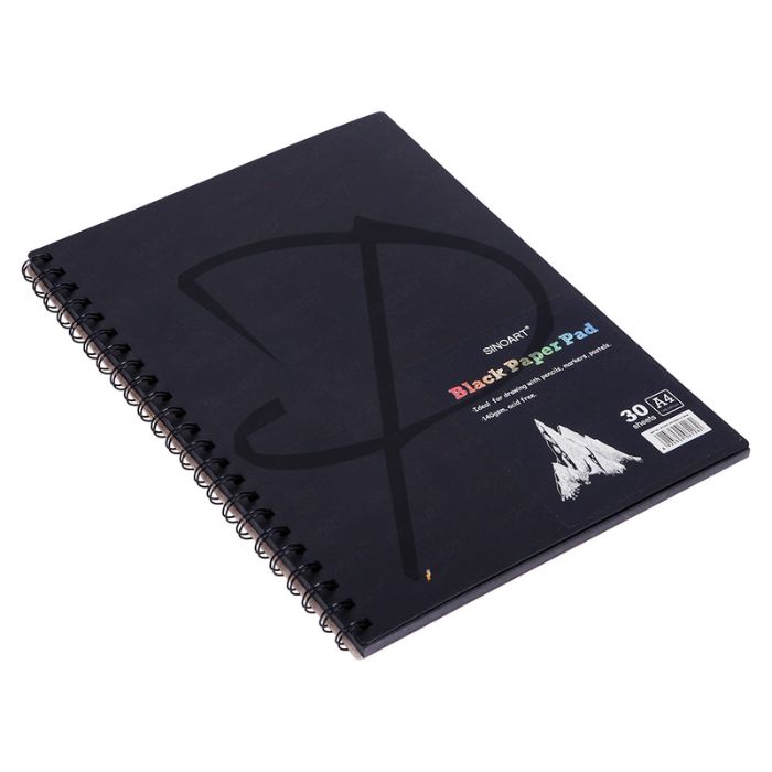 Cuaderno anillado de hojas negras A4 - SINOART Black PaperPad - 21 x 29.7 cm, 140 gm