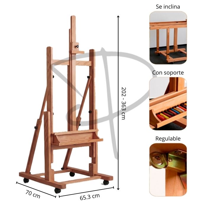 Caballete profesional inclinable con regulador de soporte - 363 x 65.3 cm - Imagen 2