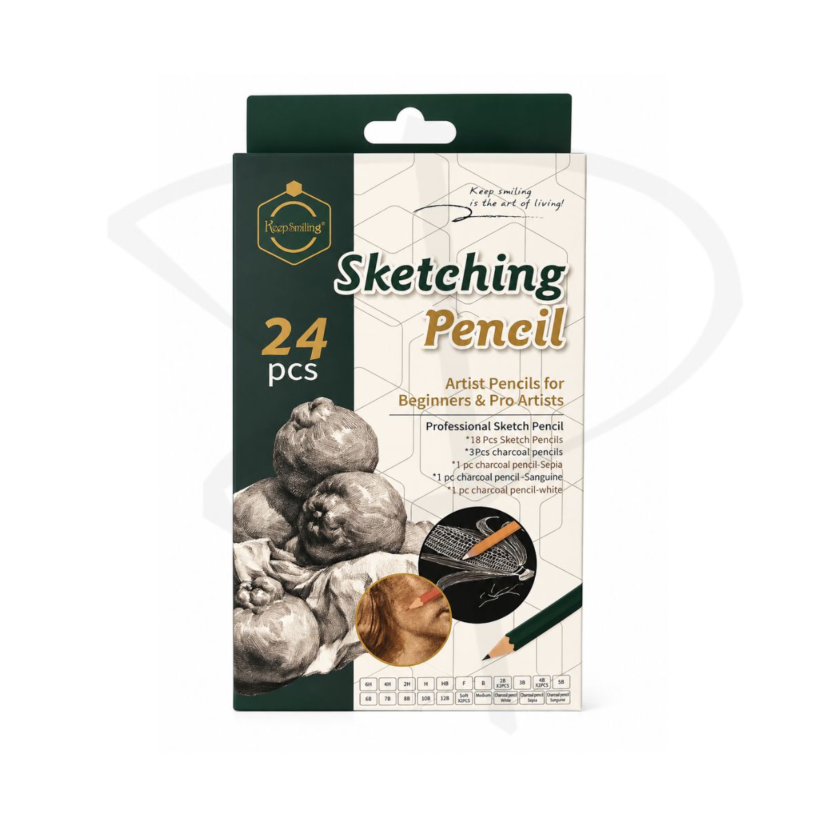 Lapices de grafito y carboncillo - Keep Smiling Sketching Pencil - 24 unidades
