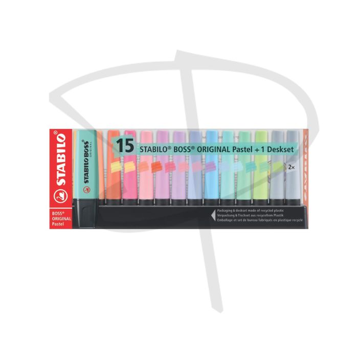 Resaltadores tonos papel – Stabilo Boss Original Pastel – 15 unidades