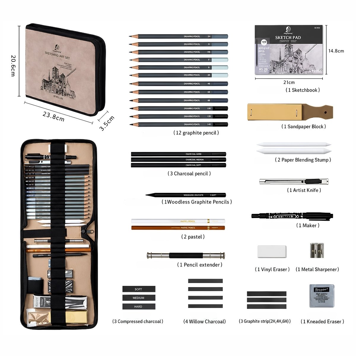 Set completo de dibujo - Giorgione Art Sketching - 38 unidades - Imagen 2