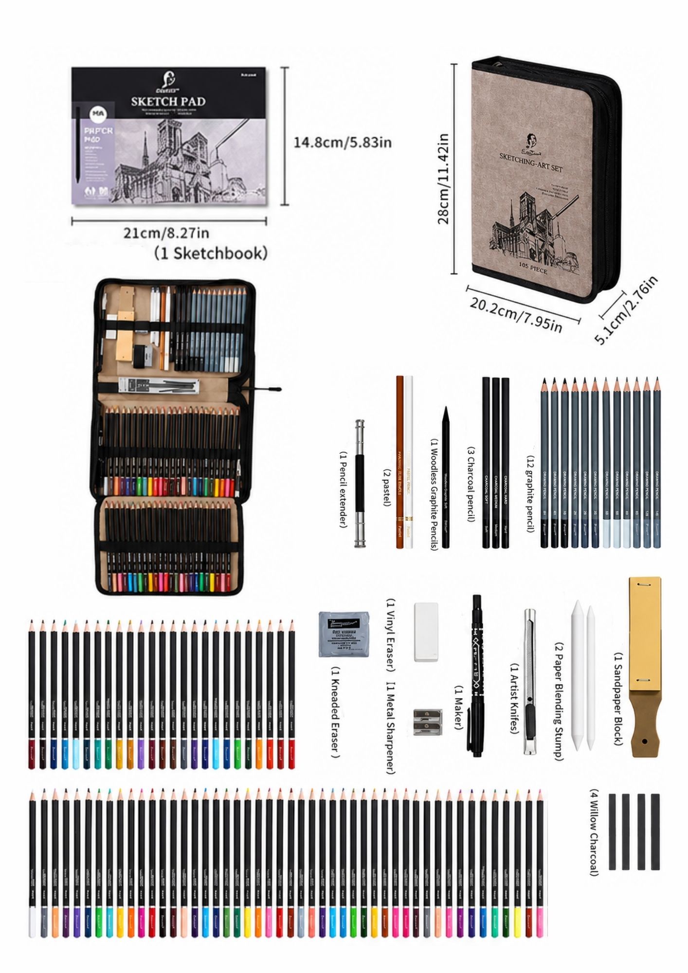 Set completo de dibujo - Giorgione Art Sketching - 105 unidades - Imagen 2
