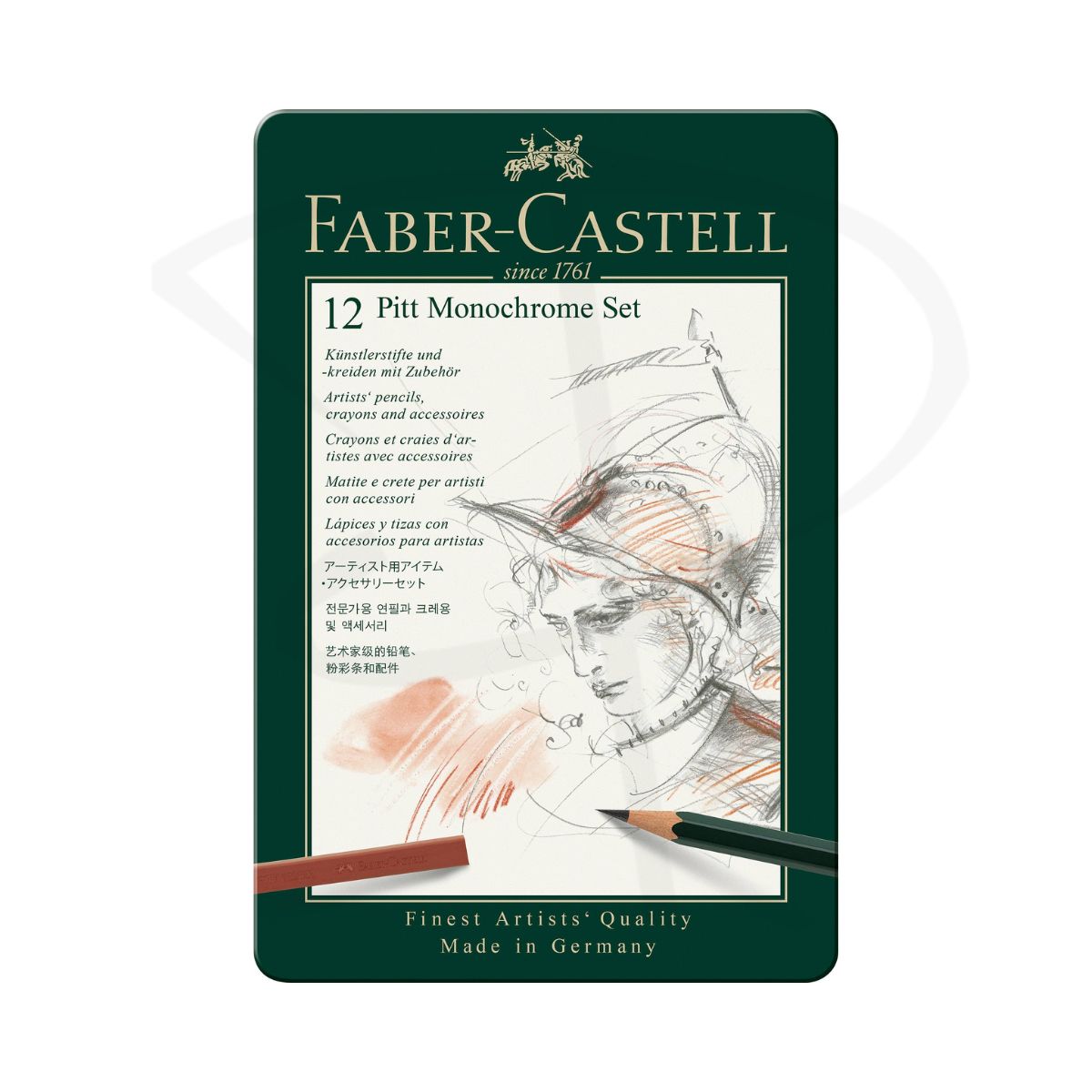 Set de dibujo monocromatico - Faber Castell Pitt Monochrome Set - 12 unidades