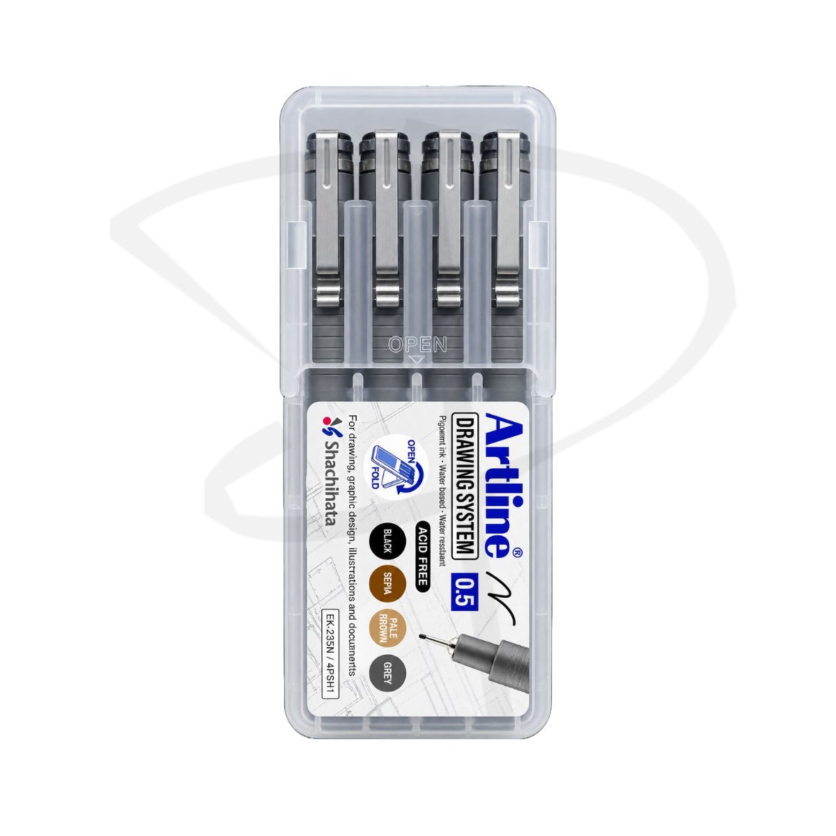 Set de estilografos 0.5 - Artline - 4 unidades (negro, sepia, marron claro y gris)